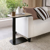 Beige Marble Effect Gas Lift Adjustable Sofa Side Table