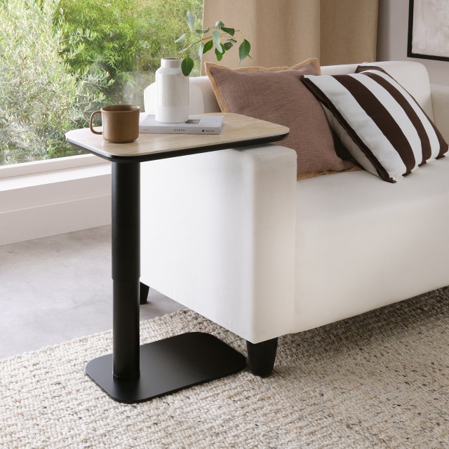 Beige Marble Effect Gas Lift Adjustable Sofa Side Table