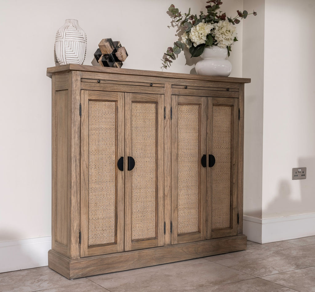 Traditional Solid Oak Large 2 Rattan Front Door Storage Cabinet