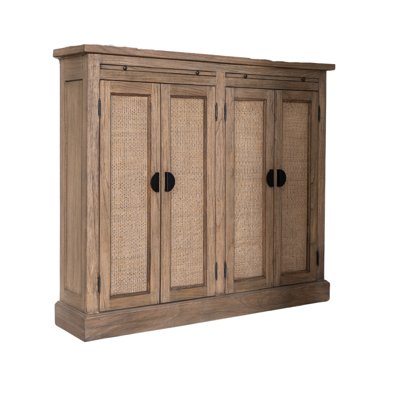 Traditional Solid Oak Large 2 Rattan Front Door Storage Cabinet