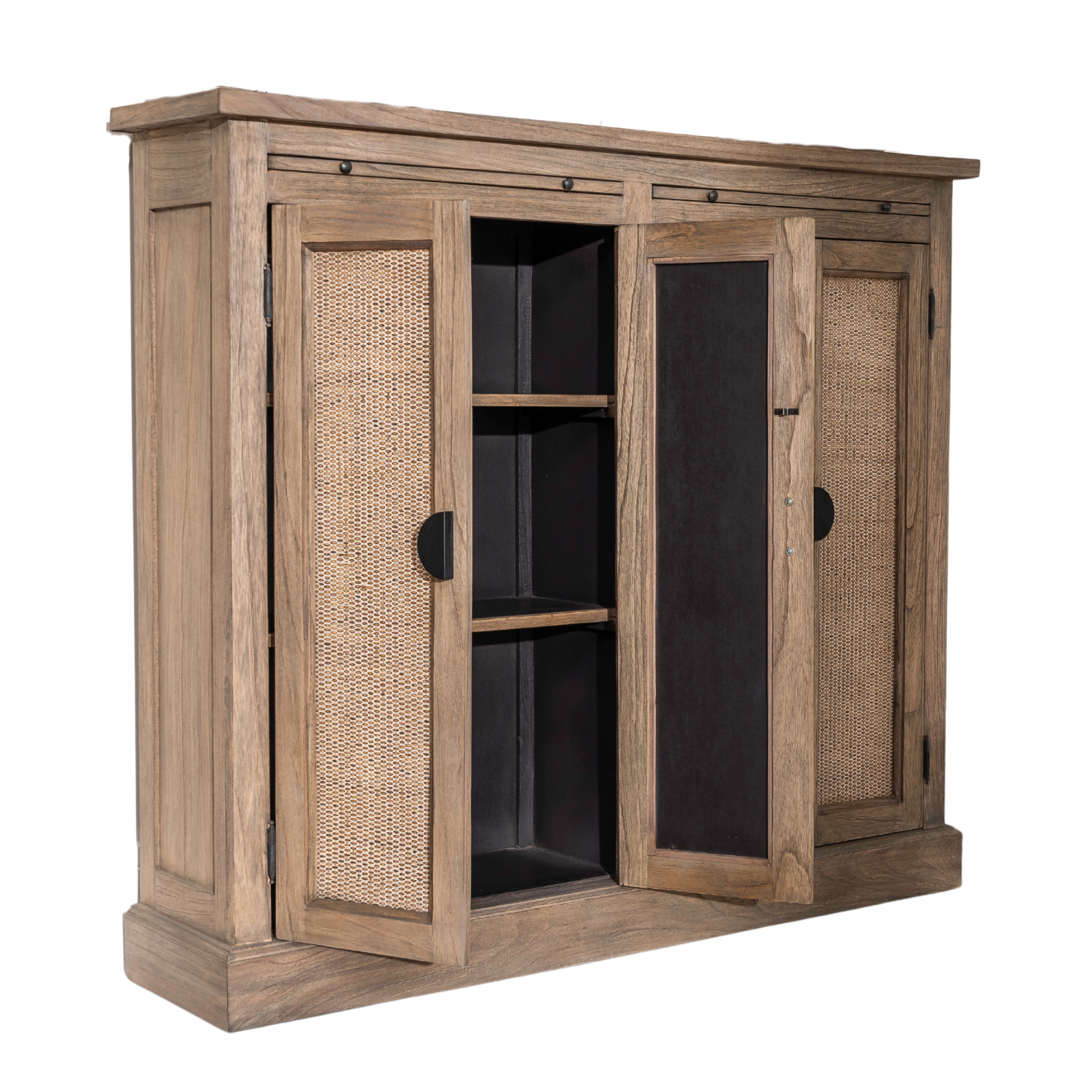 Traditional Solid Oak Large 2 Rattan Front Door Storage Cabinet