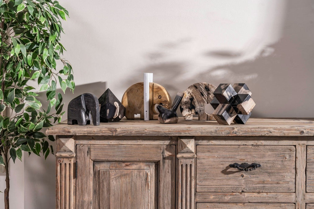 Rustic Grey Reclaimed Wood 6 Drawer Sideboard with 2 Storage Cabinets