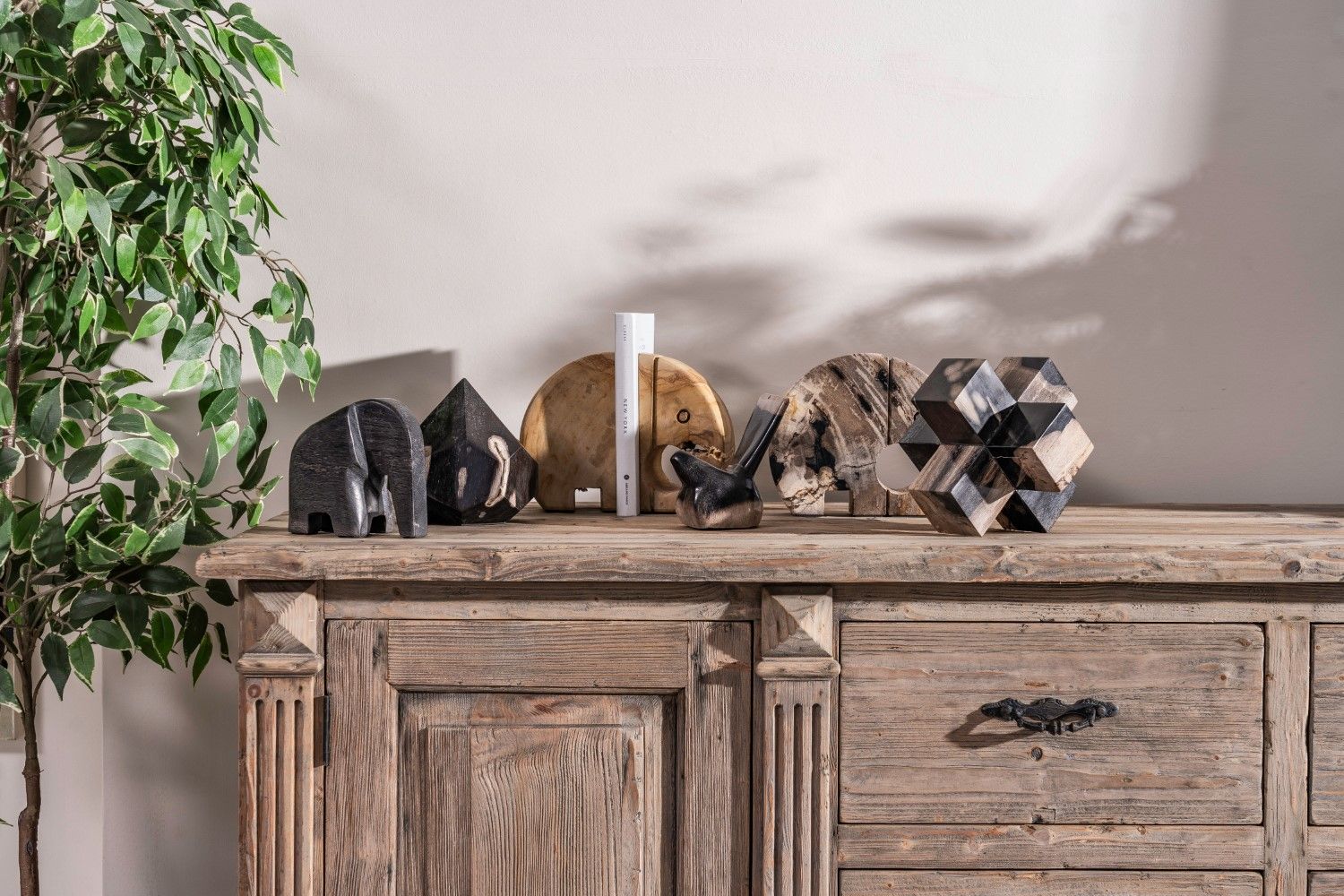 Rustic Grey Reclaimed Wood 6 Drawer Sideboard with 2 Storage Cabinets