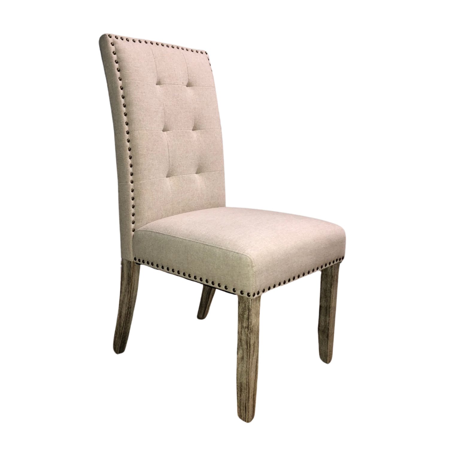 Modern Cashmere Beige Upholstered Dining Chair with Rustic Wood Legs