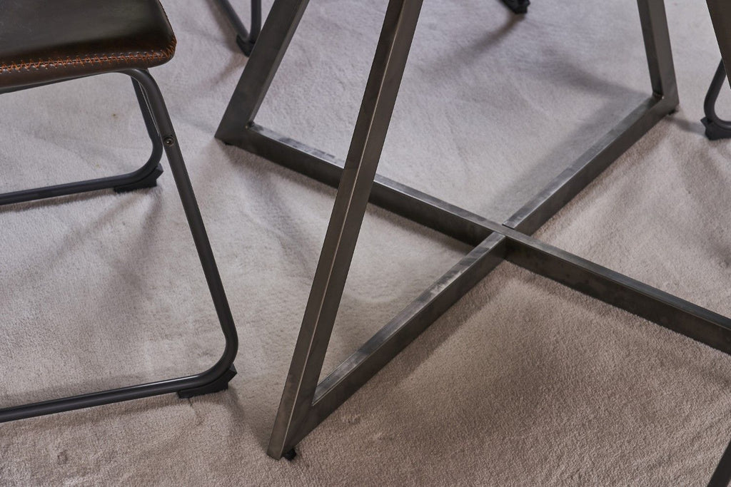 Natural Recycled Wood and Metallic 4 Seater Round Dining Table