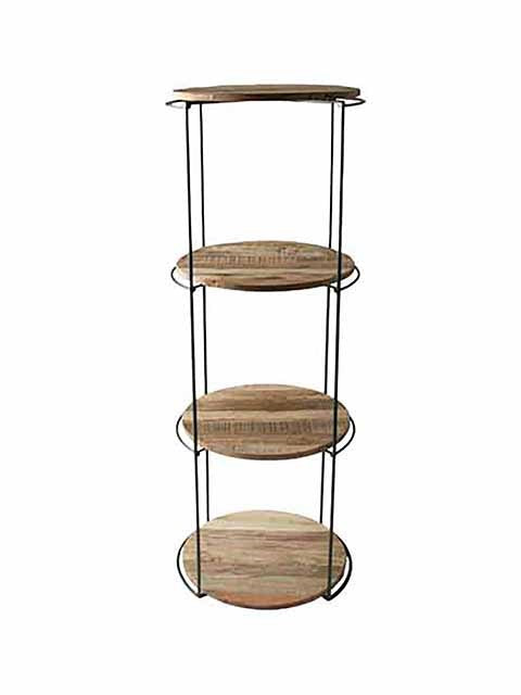 Modern Round Recycled Boatwood 4 Shelves Display Rack with Steel Frame