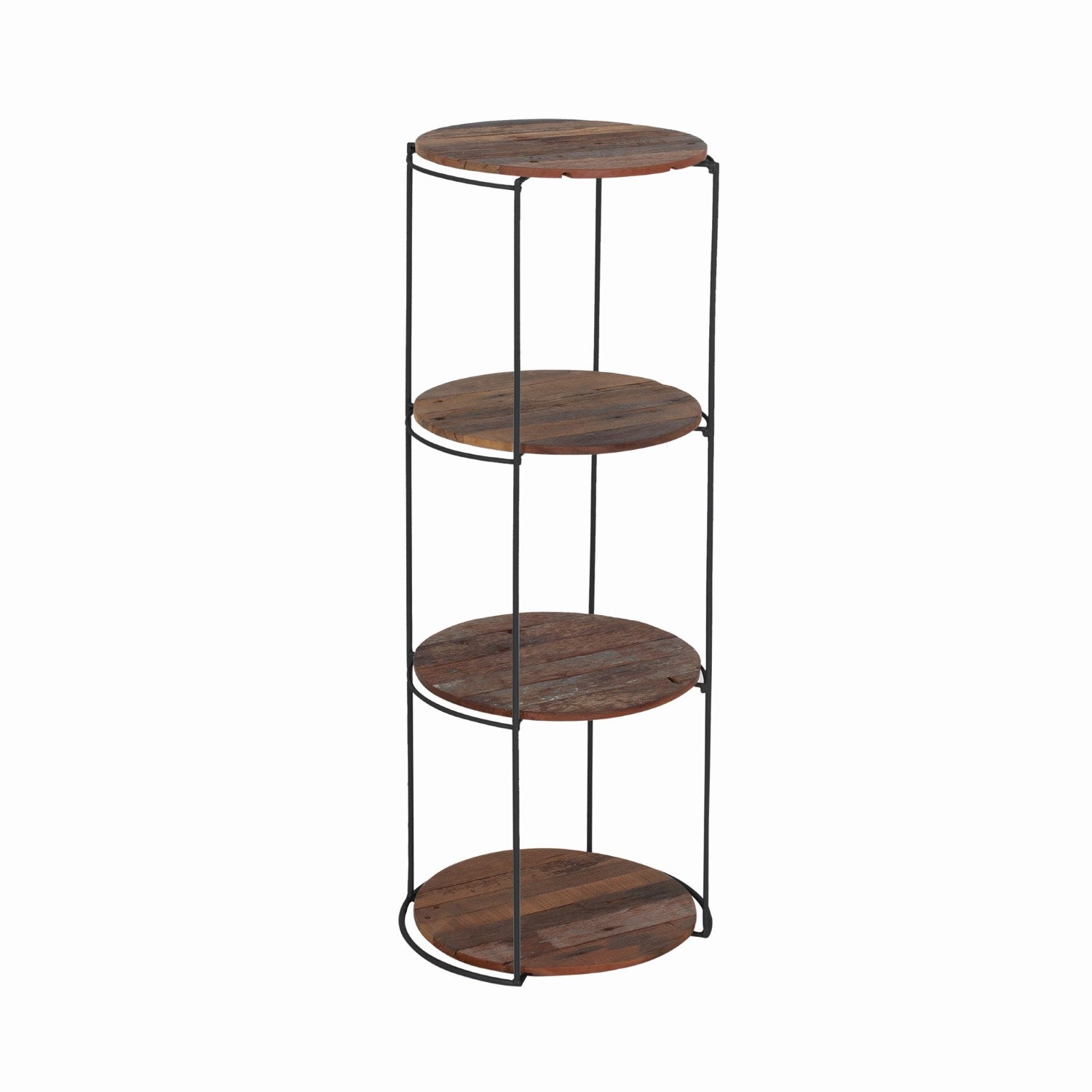 Modern Round Recycled Boatwood 4 Shelves Display Rack with Steel Frame