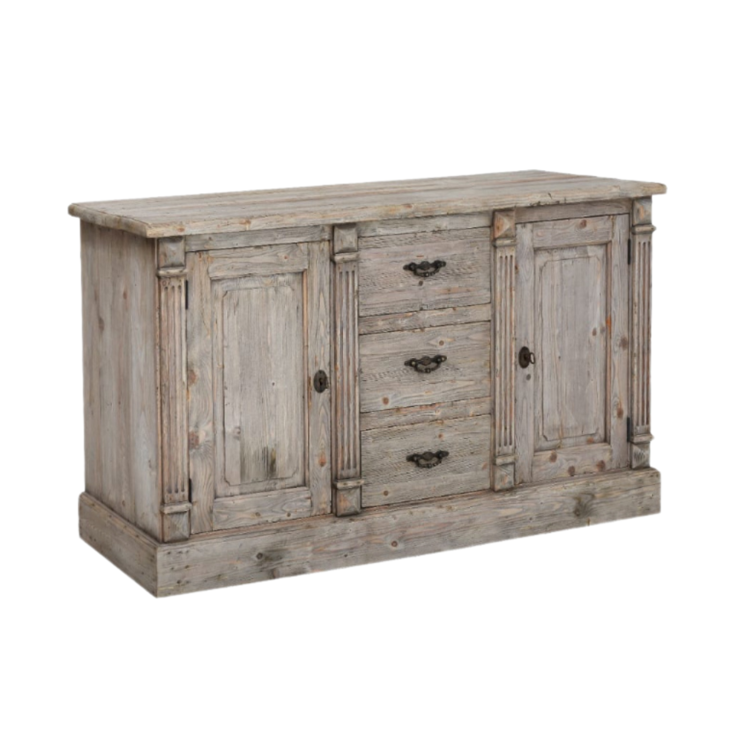 Traditional Weathered Pine 2 Door 3 Drawer Sideboard