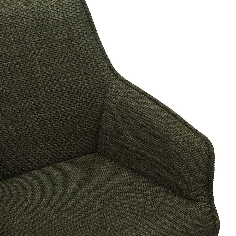 Green Twill Fabric Dining Chairs with Oak Finish Legs in Pair