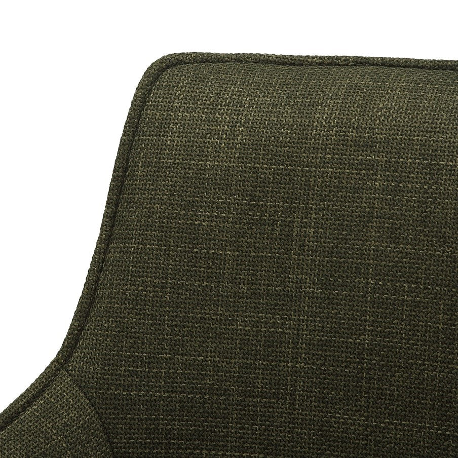 Green Twill Fabric Dining Chairs with Oak Finish Legs in Pair