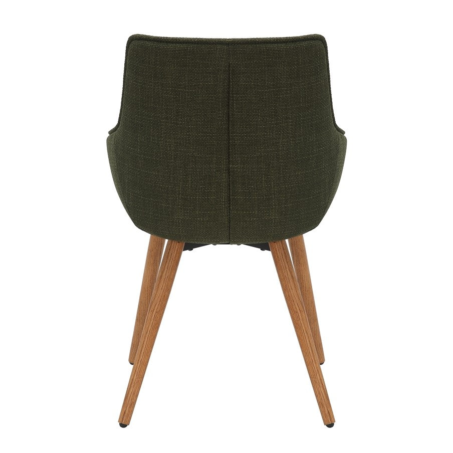 Green Twill Fabric Dining Chairs with Oak Finish Legs in Pair