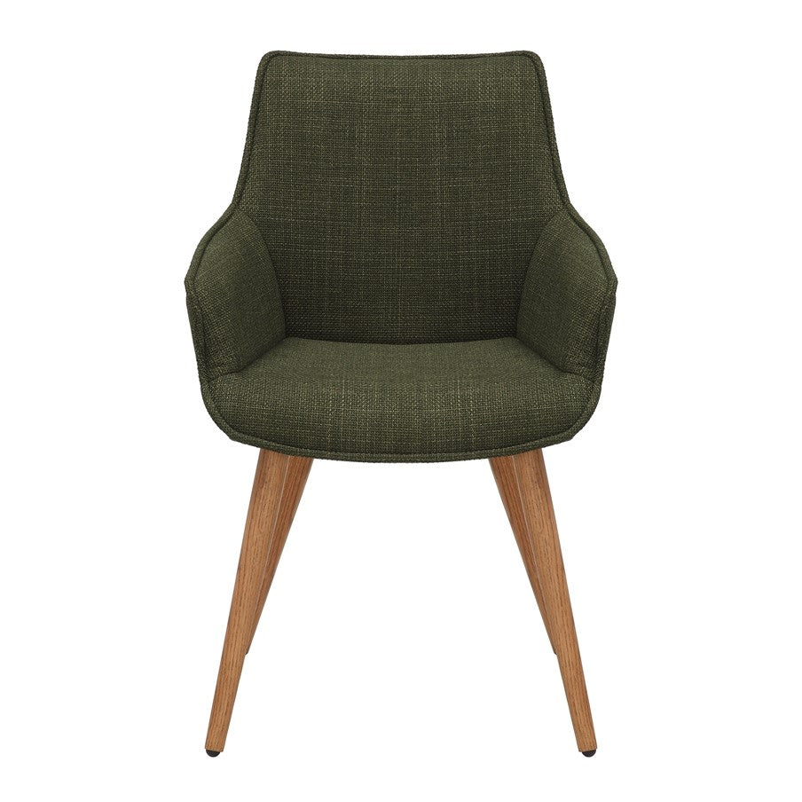 Green Twill Fabric Dining Chairs with Oak Finish Legs in Pair