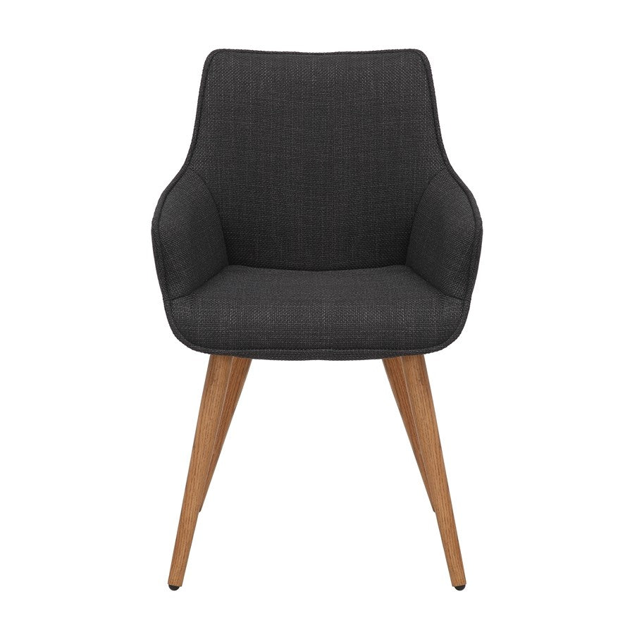 Grey Twill Fabric Dining Chairs with Oak Finish Legs in Pair