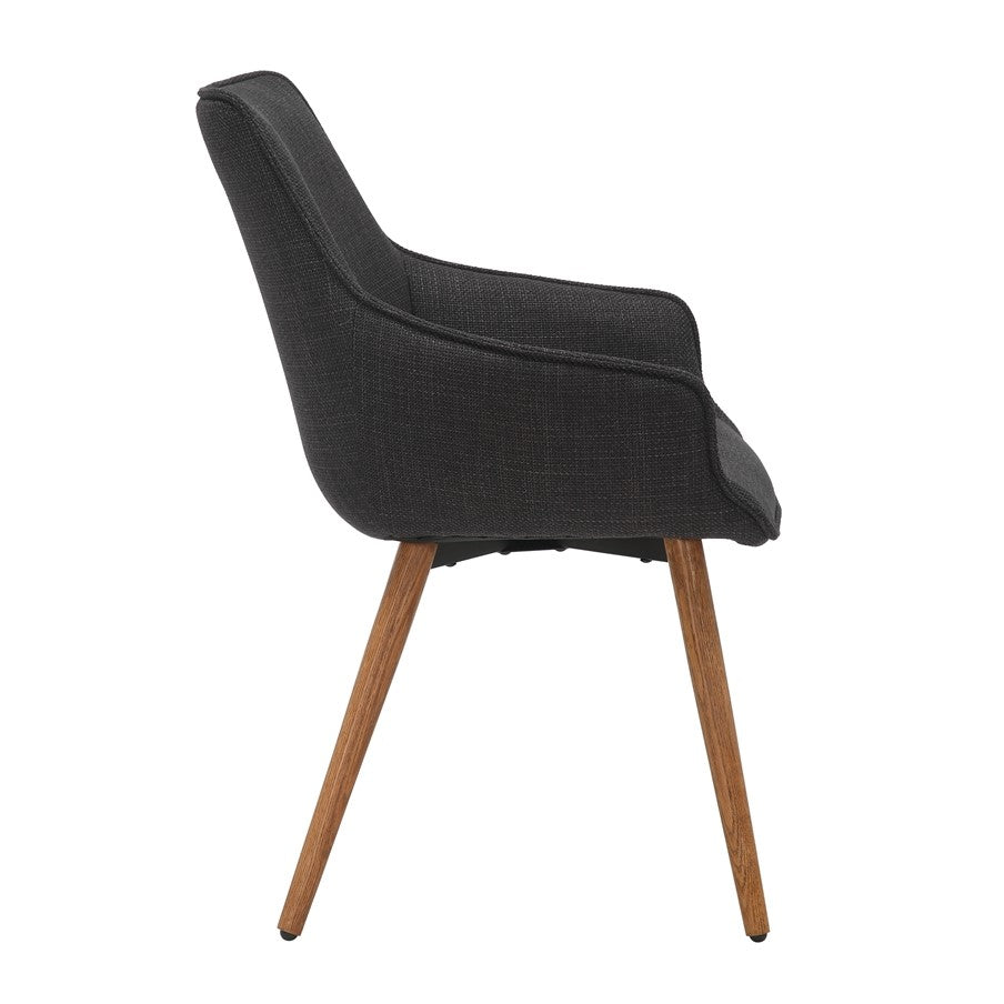 Grey Twill Fabric Dining Chairs with Oak Finish Legs in Pair