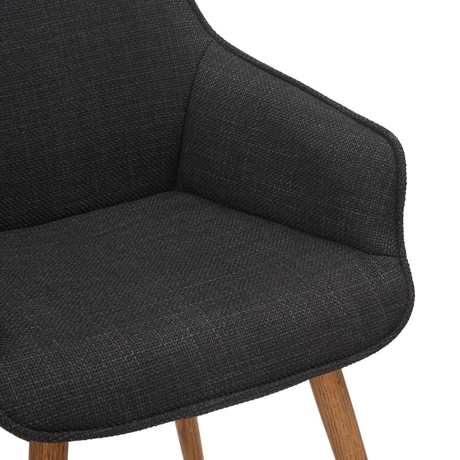 Grey Twill Fabric Dining Chairs with Oak Finish Legs in Pair