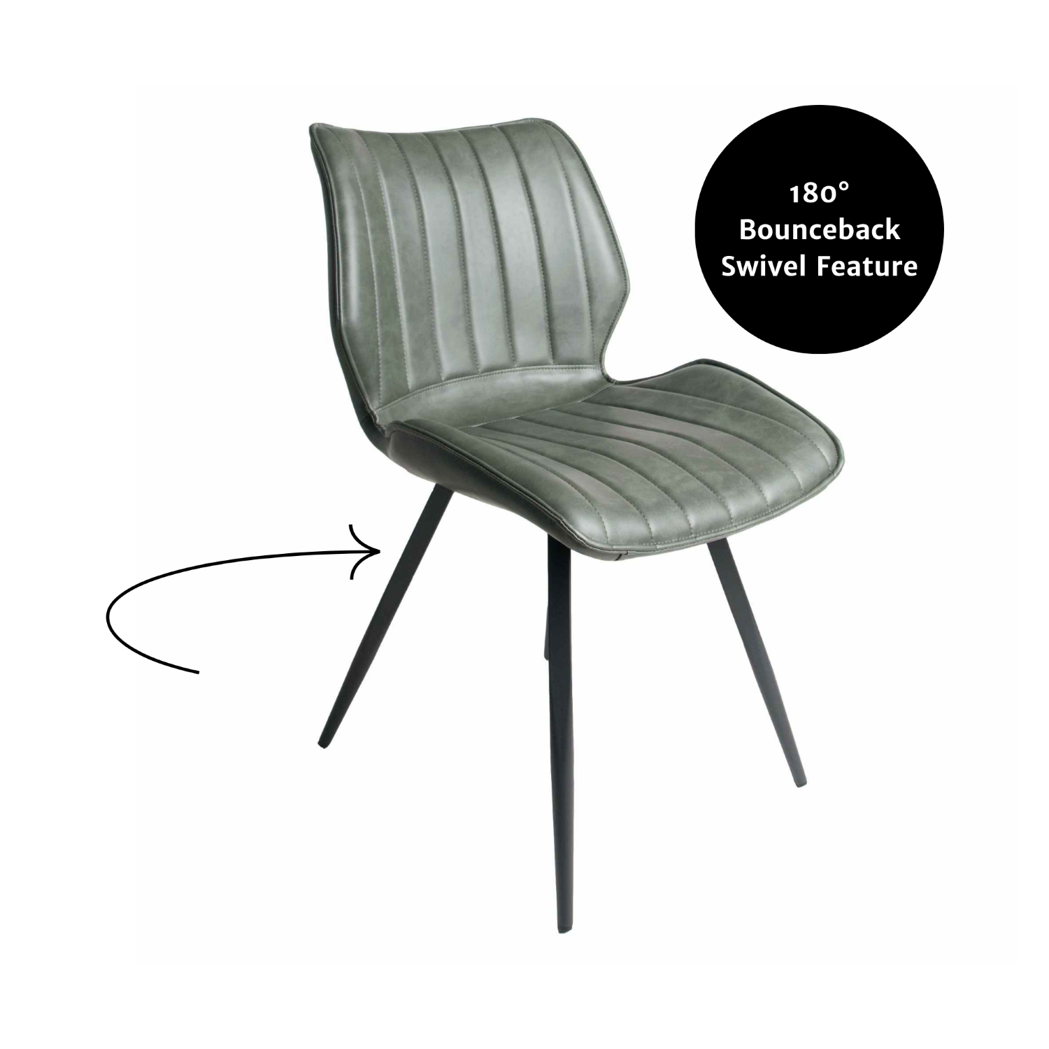 Contemporary Vegan Green Dining Chair with Contoured Seat and Steel Legs