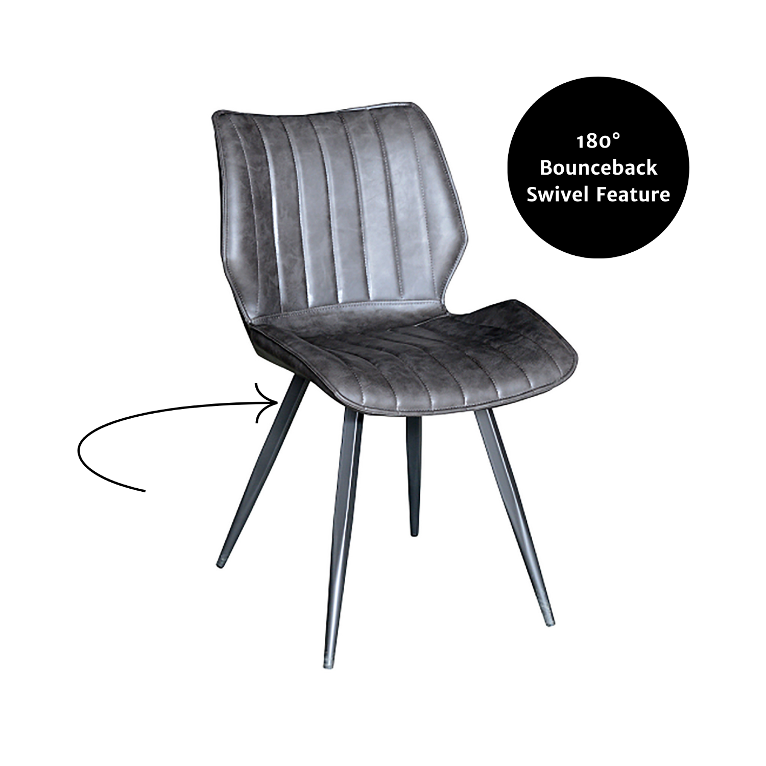 New London Ribbed Dining Chair Vegan Leather Grey SET OF 2 - Home Furniture Interiors