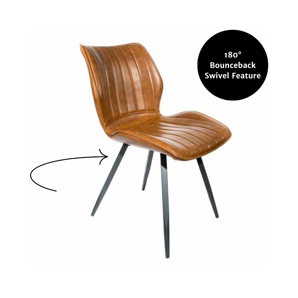 New London Ribbed Dining Chair Vegan Leather Tan SET OF 2 - Home Furniture Interiors