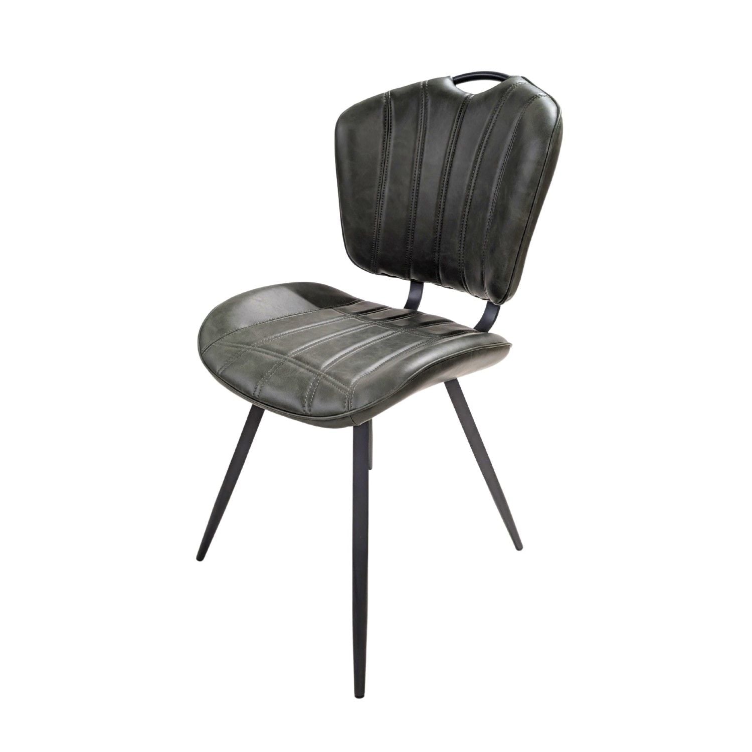 Modern Green PU Leather Upholstered Dining Chair with Black Steel Legs