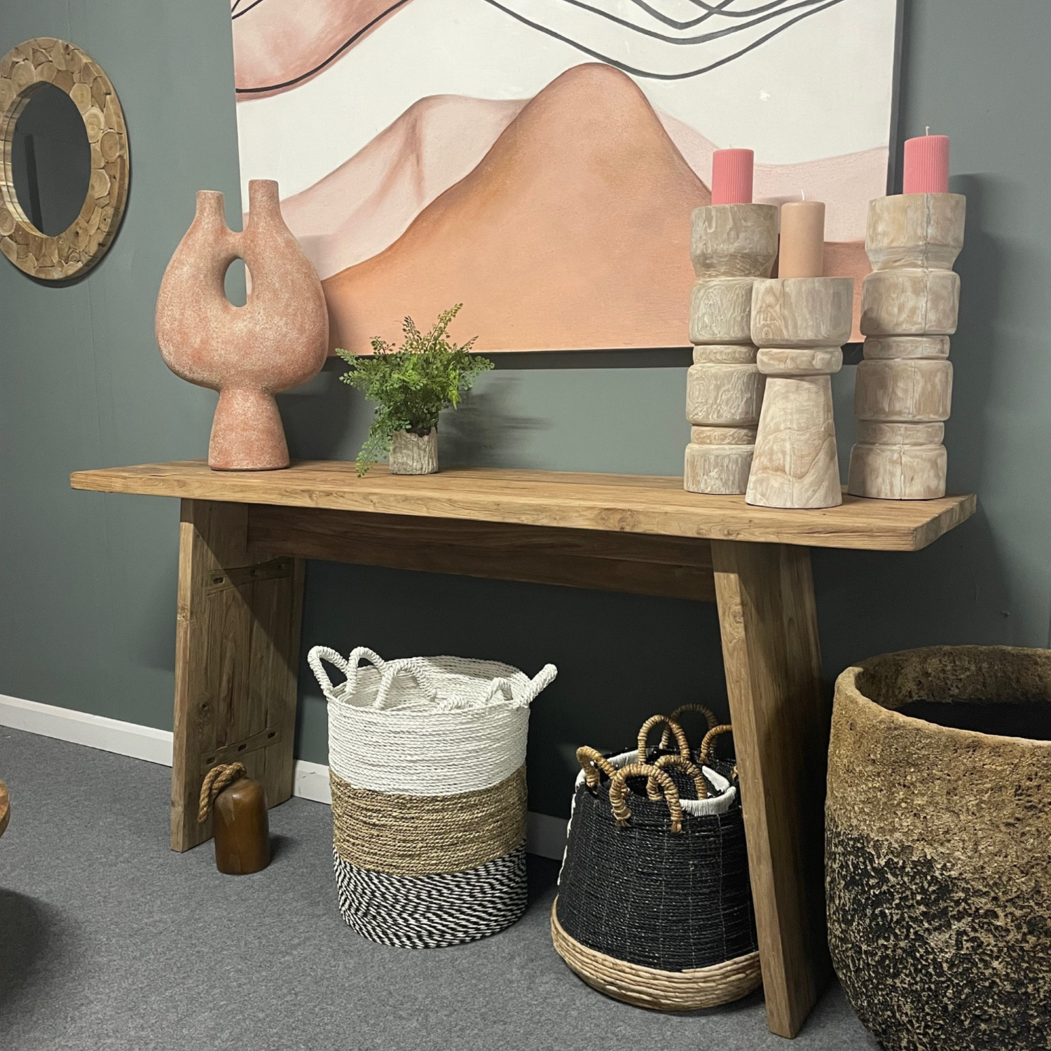 Modern Natural Wood Console Table with Rustic Slab Design