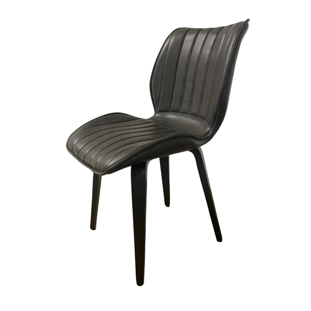 New London Ribbed Dining Chair Vegan Leather Grey SET OF 2 - Home Furniture Interiors