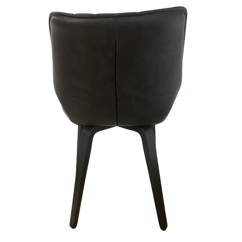 New London Ribbed Dining Chair Vegan Leather Grey SET OF 2 - Home Furniture Interiors