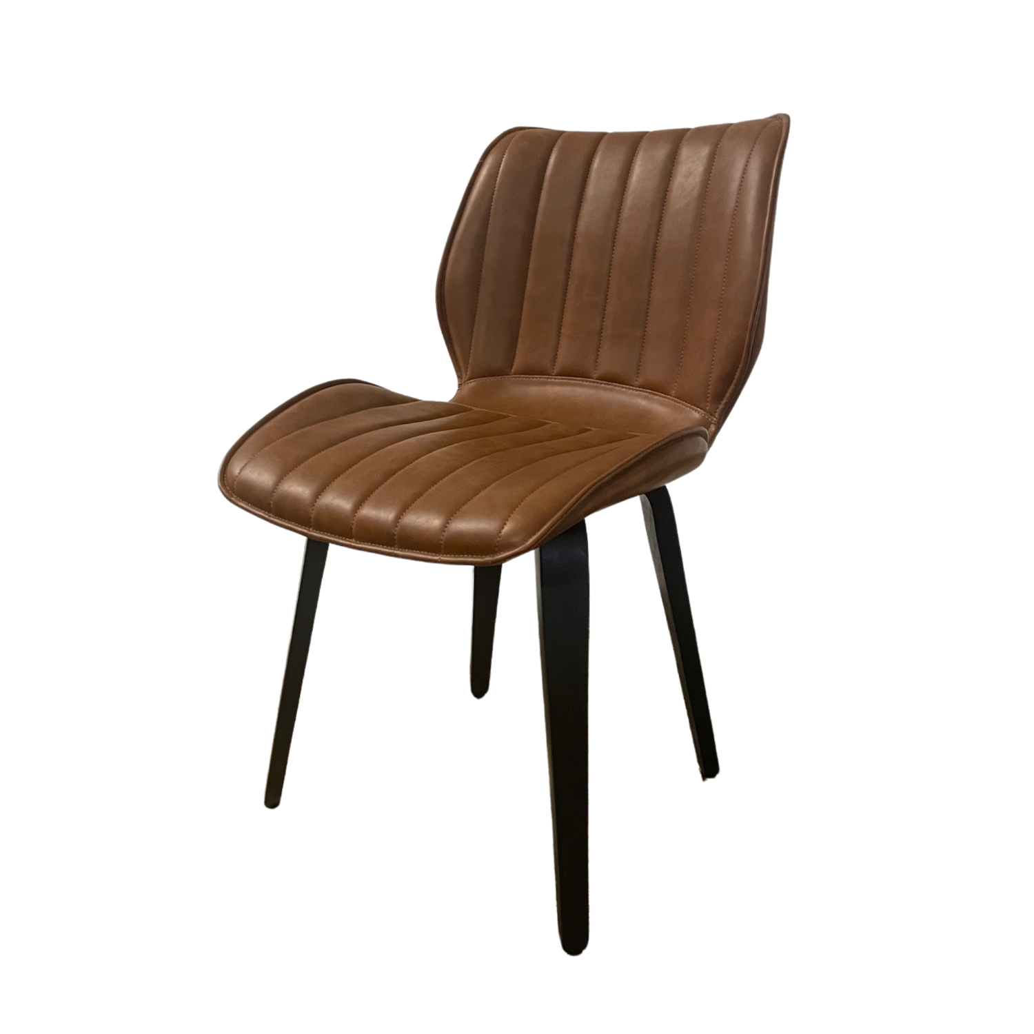 New London Ribbed Dining Chair Vegan Leather Tan SET OF 2 - Home Furniture Interiors