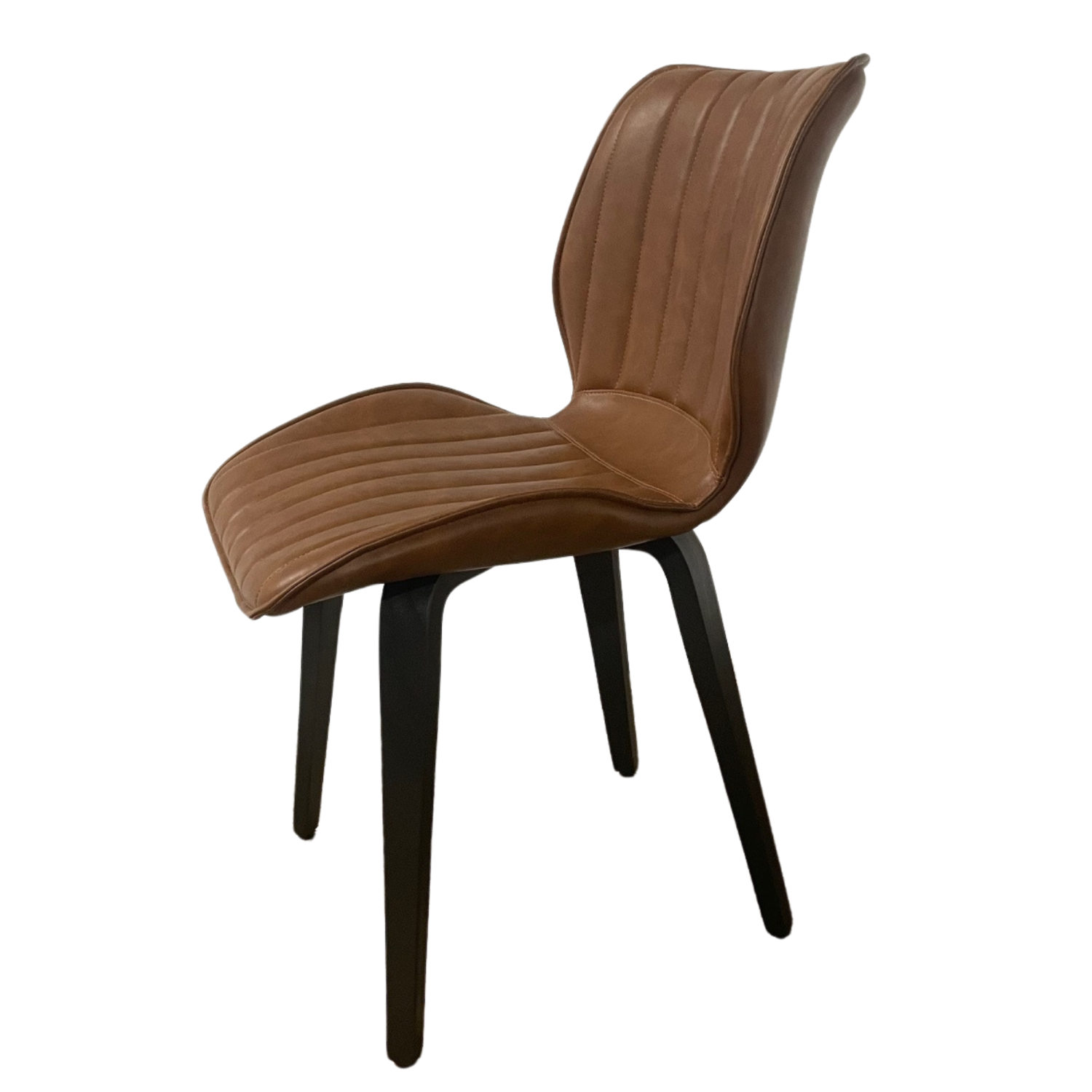 New London Ribbed Dining Chair Vegan Leather Tan SET OF 2 - Home Furniture Interiors