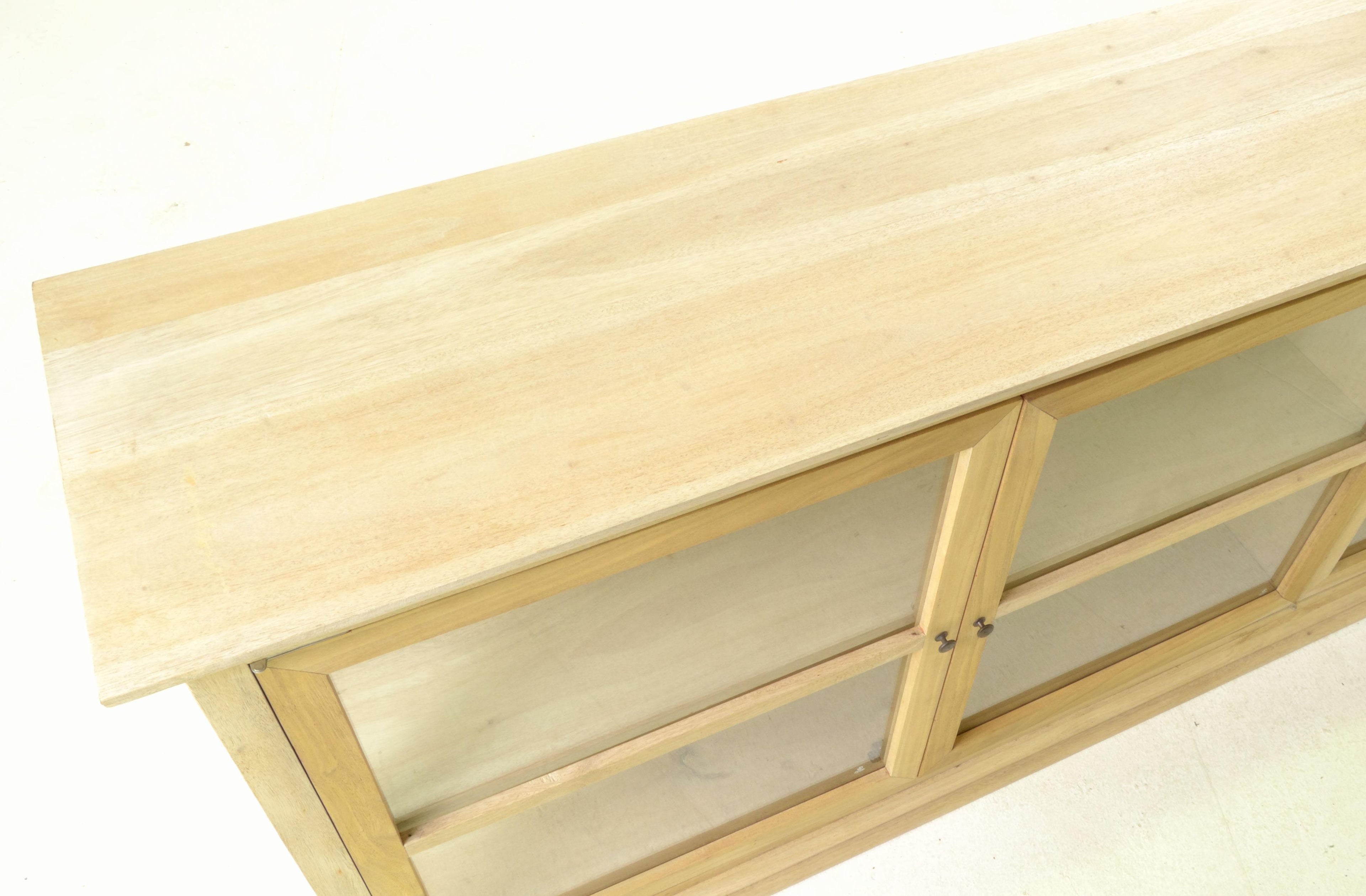 Vintage Style Natural Mango Wood 3 Door Glass Display Storage Cabinet