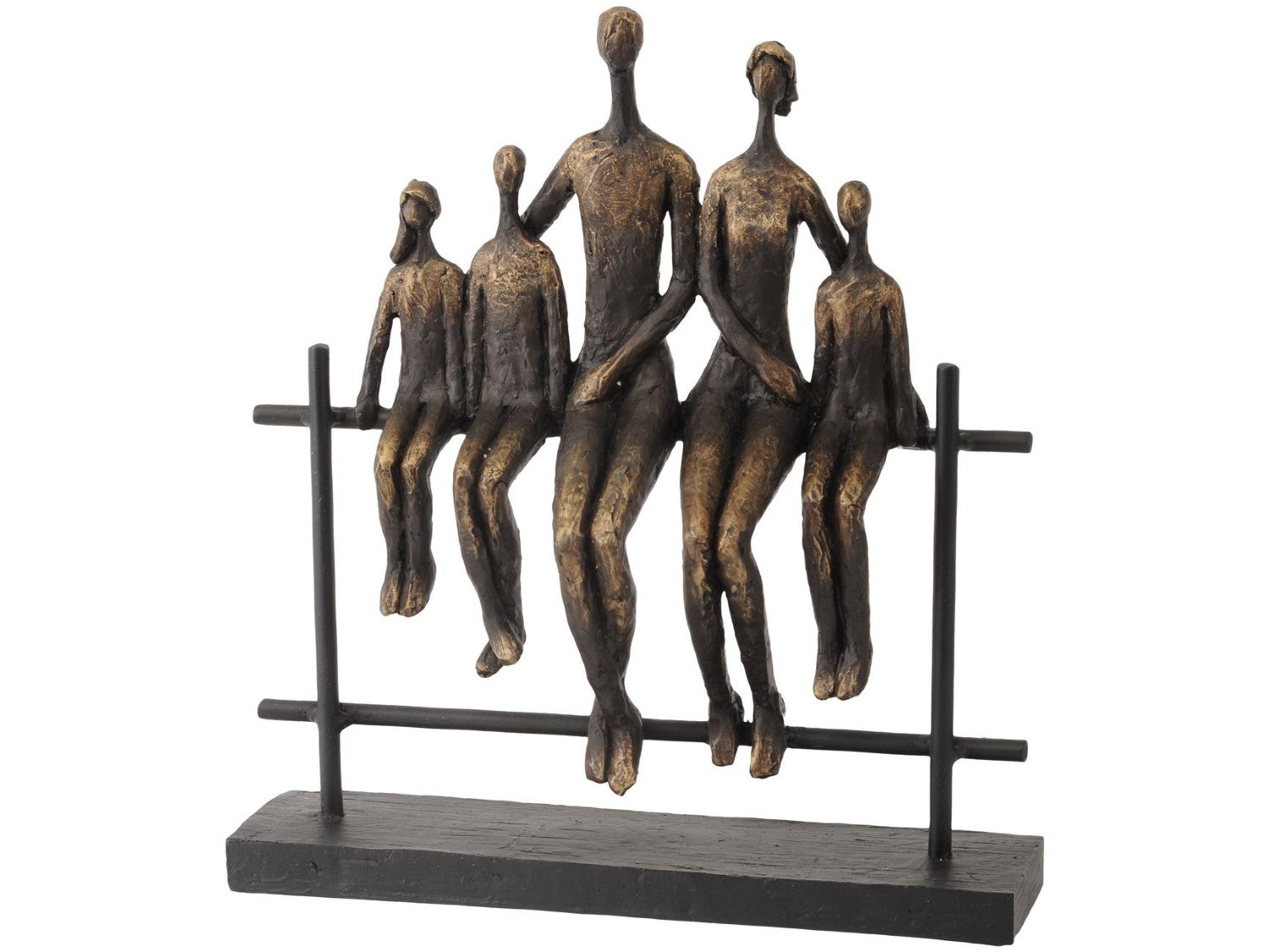 Family of 5 Sitting on Fence Sculpture