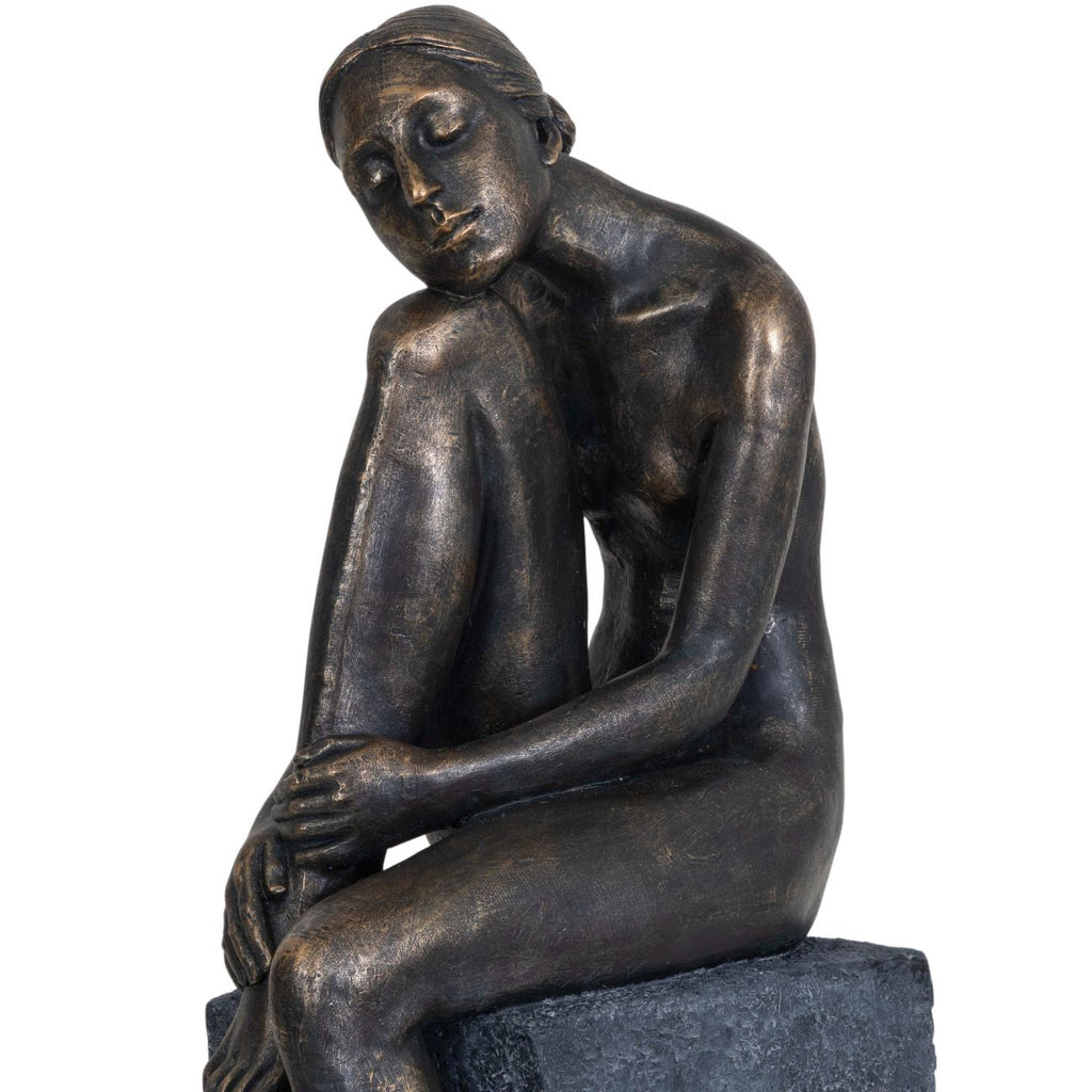 Bronze Resin Thinking Lady Sitting Sculpture