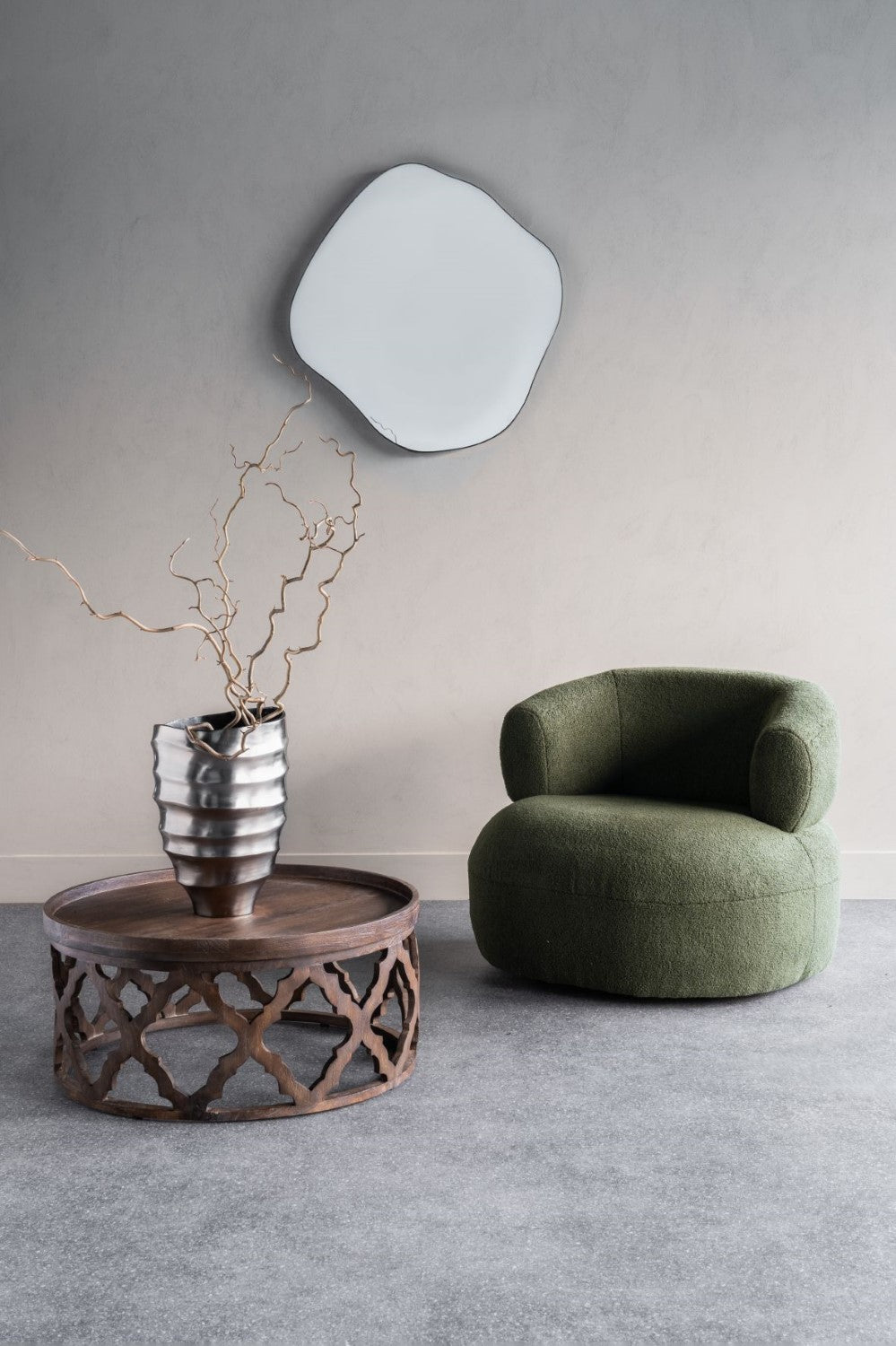 Green Boucle Upholstered Occasional Chair with Black Contrast Feet