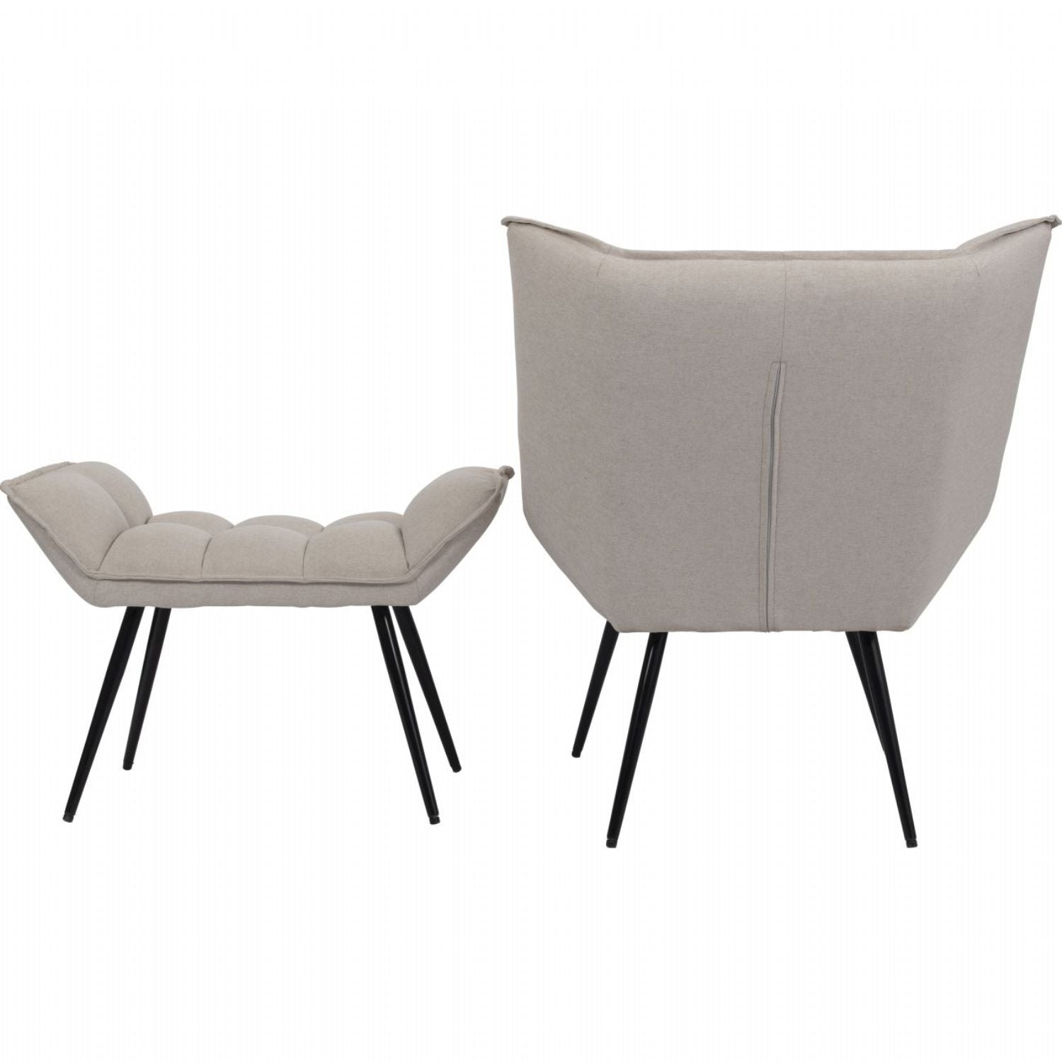 Retro Cream Linen Upholstered Lounge Chair with Matching Footstool