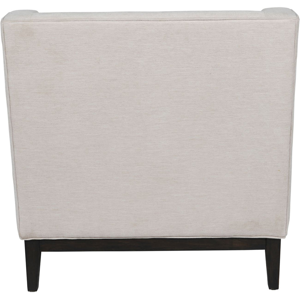 Cream and Ivory Fabric Buttoned Lounge Armchair with Brown Wooden Frame