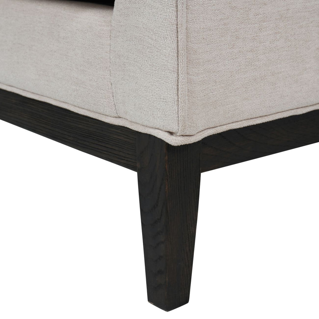 Cream and Ivory Fabric Buttoned Lounge Armchair with Brown Wooden Frame