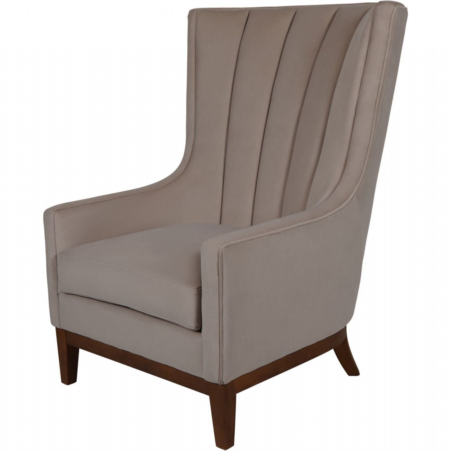 Taupe Fabric Upholstered Accent Chair with Ribbed Back and Wooden Legs
