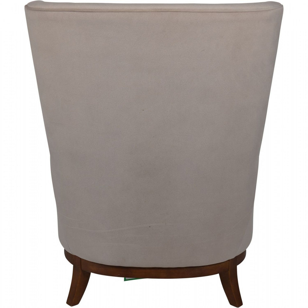 Taupe Fabric Upholstered Accent Chair with Ribbed Back and Wooden Legs