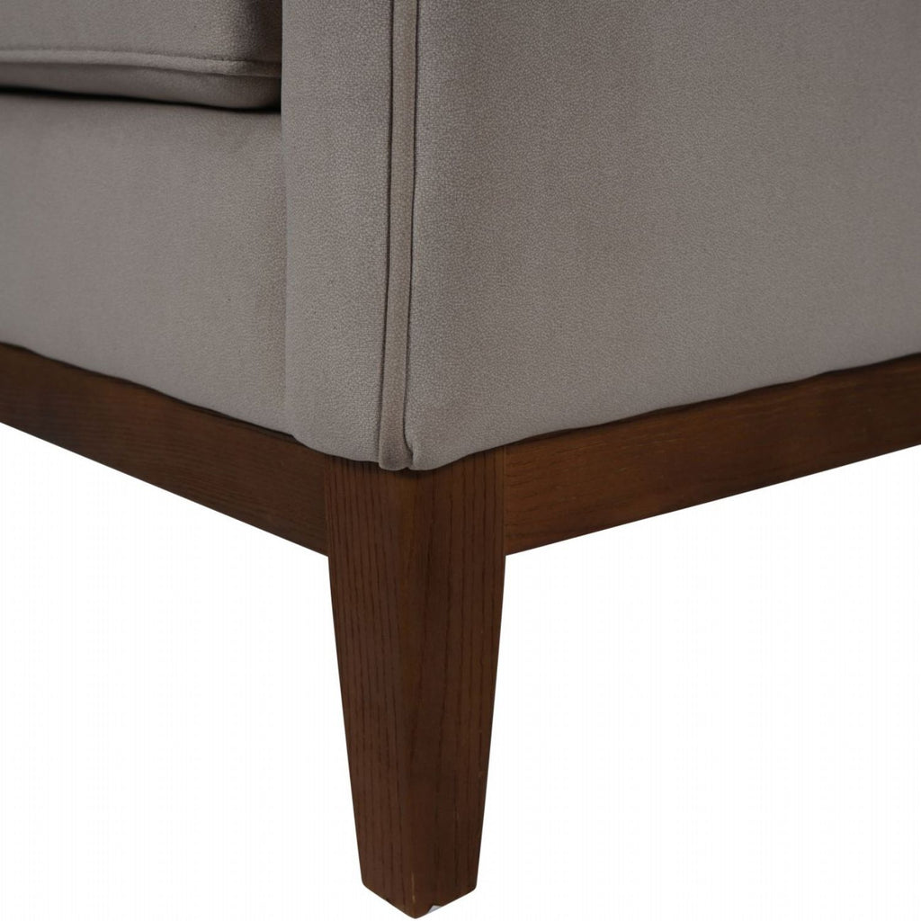 Taupe Fabric Upholstered Accent Chair with Ribbed Back and Wooden Legs