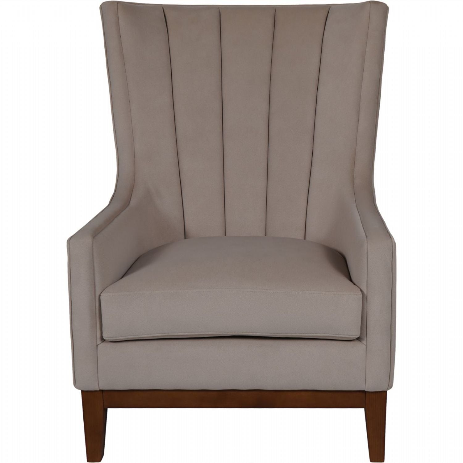 Taupe Fabric Upholstered Accent Chair with Ribbed Back and Wooden Legs
