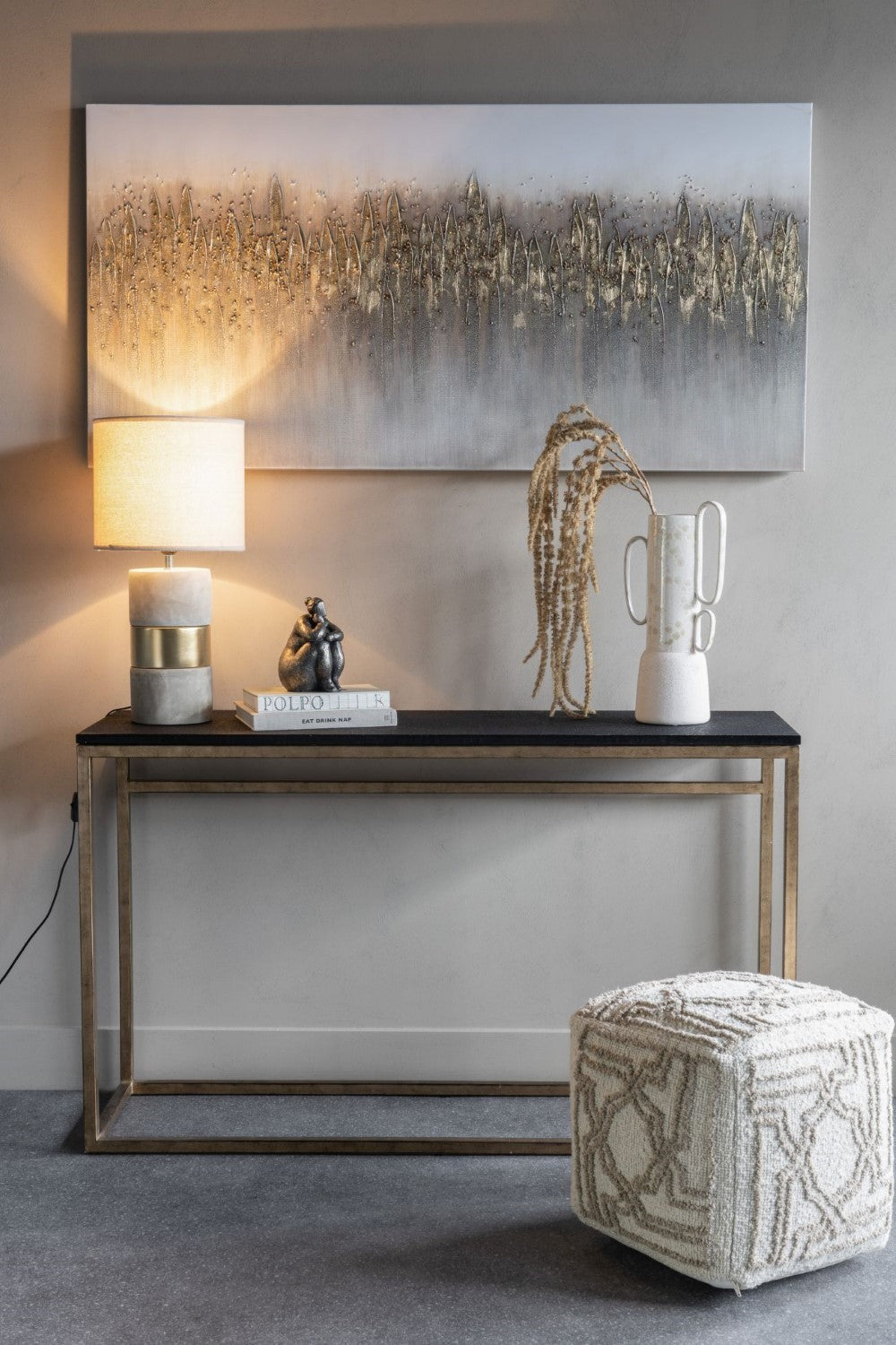 Golden Rectangular Abstract Reeds Canvas Wall Art 150 x 75cm