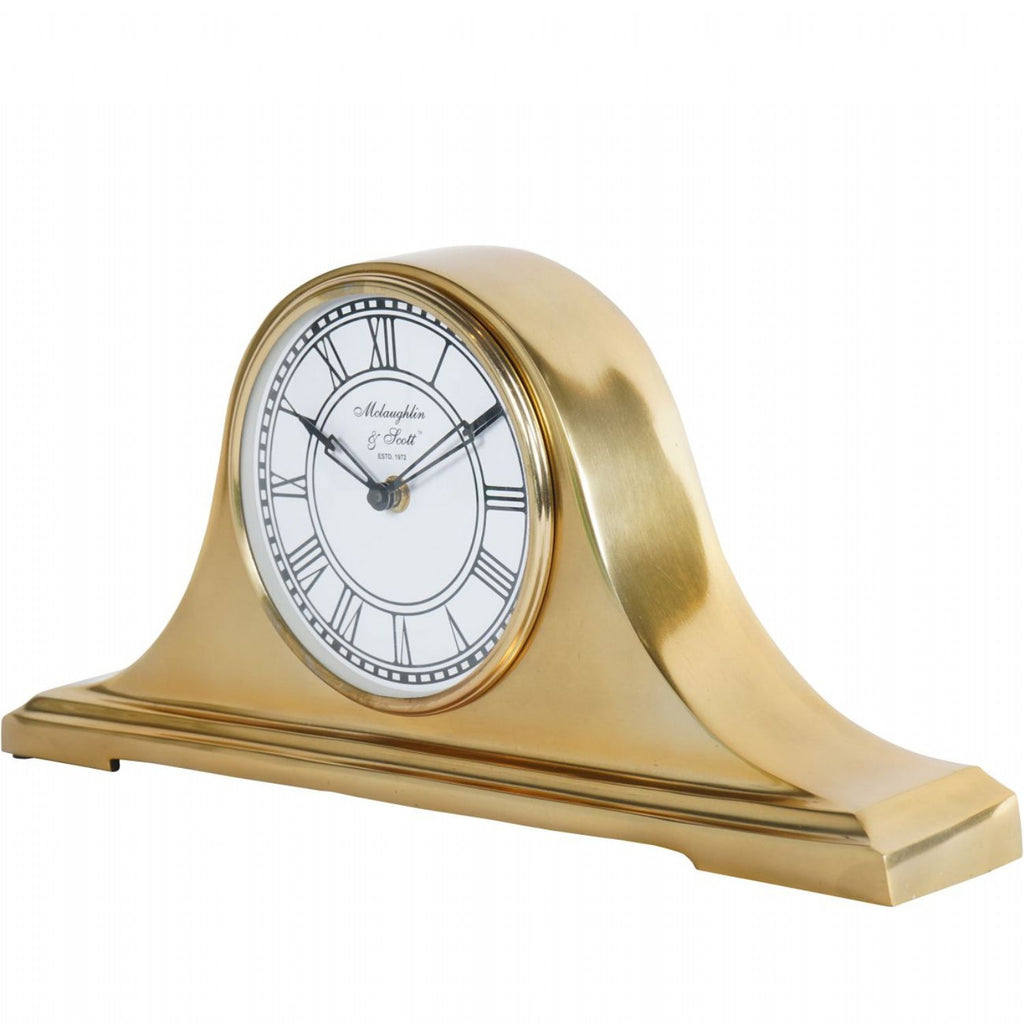 Curved Brass Finish Metal Carriage Mantel Table Clock