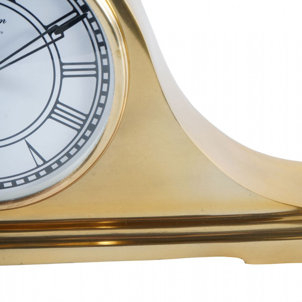Curved Brass Finish Metal Carriage Mantel Table Clock