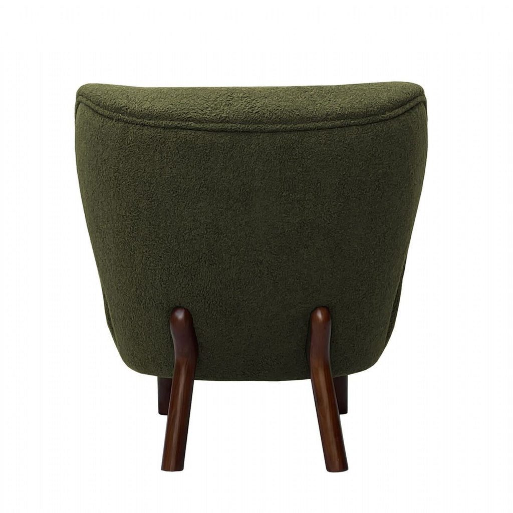 Green Boucle Upholstered Wingback Accent Chair with Brown Wooden Frame