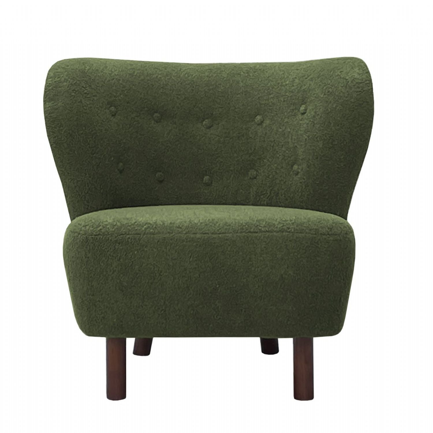 Green Boucle Upholstered Wingback Accent Chair with Brown Wooden Frame