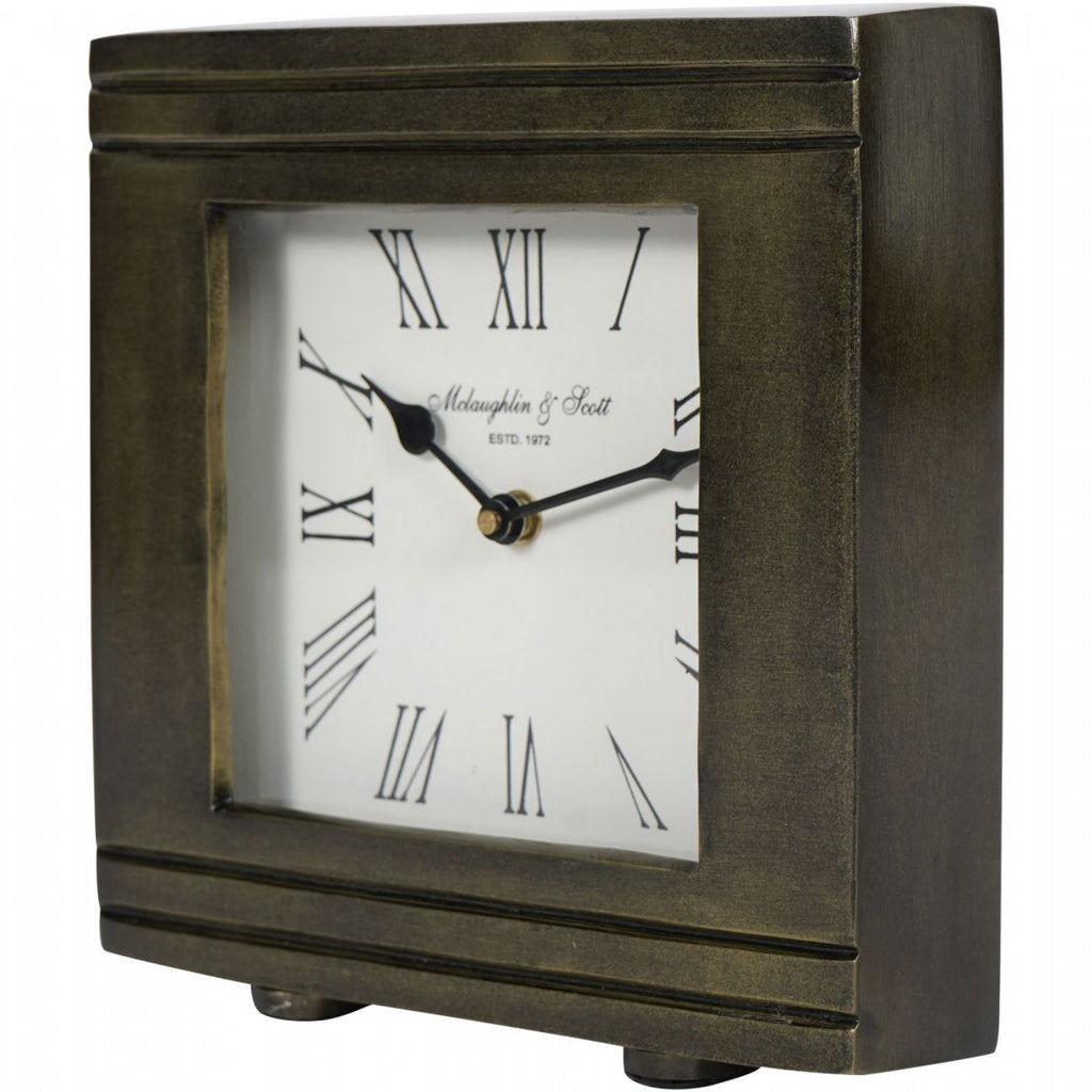 Antiqued Burnished Brass Finish Square Mantel Clock