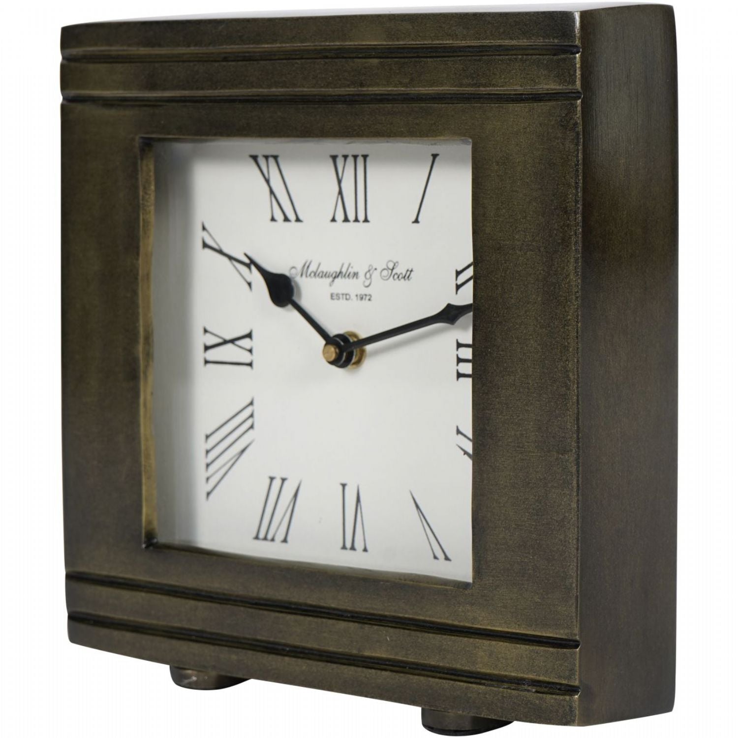 Antiqued Burnished Brass Finish Square Mantel Clock