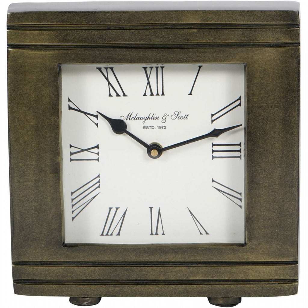 Antiqued Burnished Brass Finish Square Mantel Clock