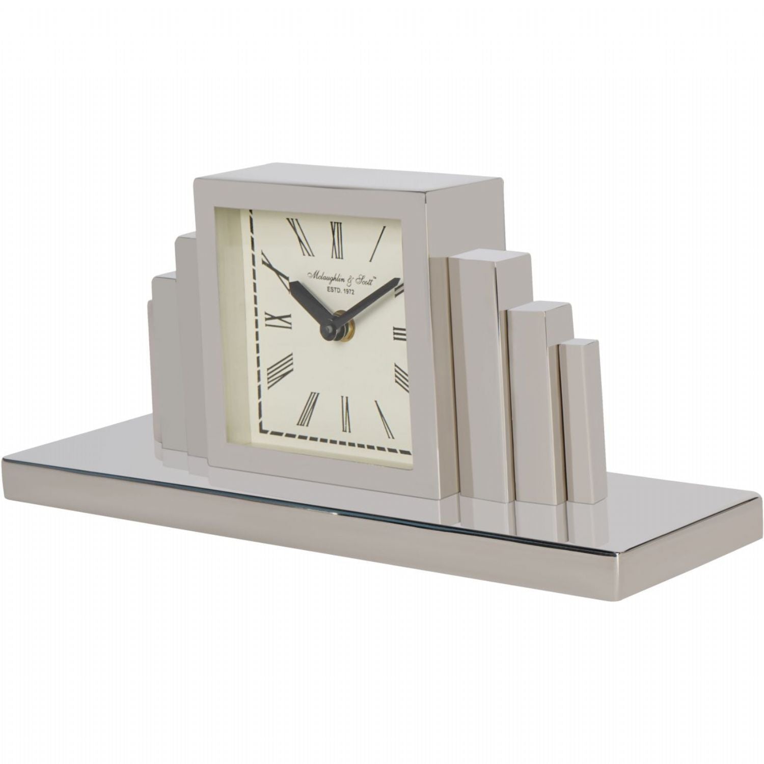 Art Deco Silver Nickel Plated Mantel Clock