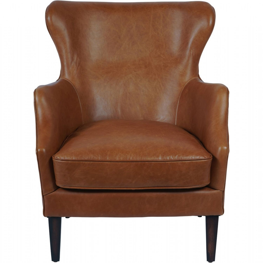 Tobacco Leather Armchair with Curved Wingback Design