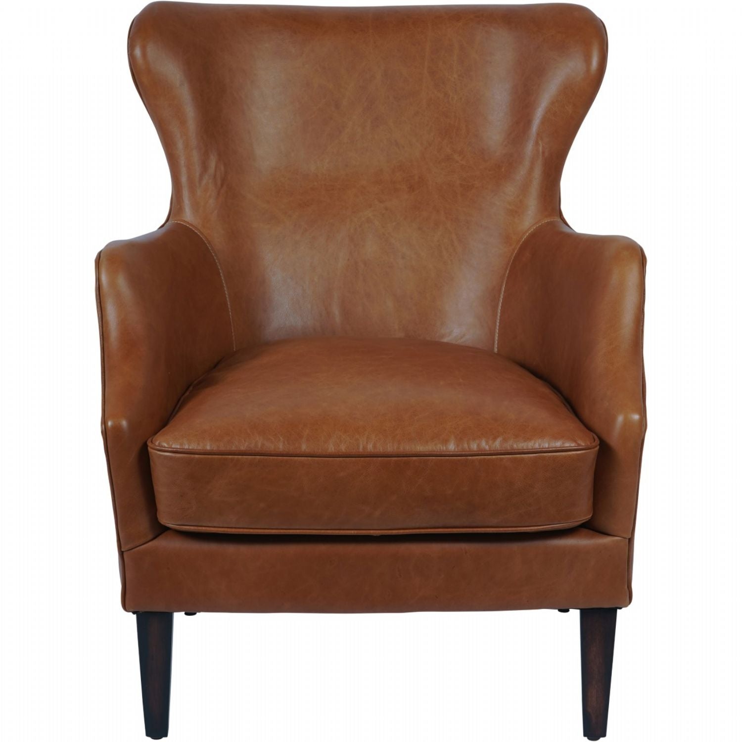 Tobacco Leather Armchair with Curved Wingback Design
